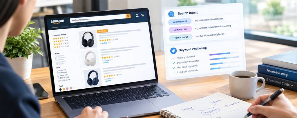 Phân tích search intent và keyword positioning trong listing Amazon